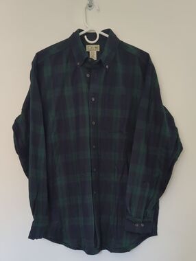 L.L. Bean Men’s Green and Navy Plaid Button-Down Shirt